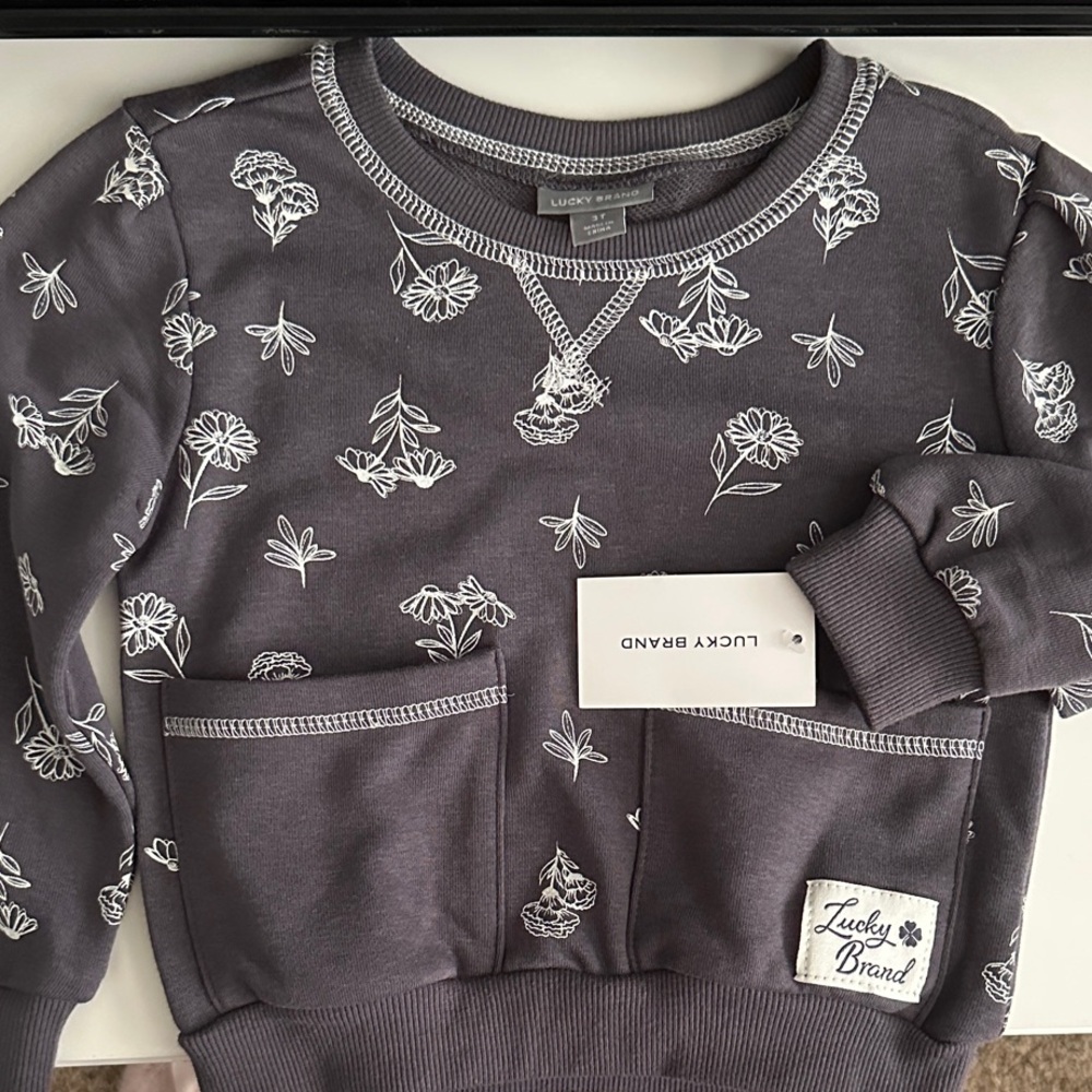 Lucky Brand Charcoal Sweatshirt with White Floral Pattern